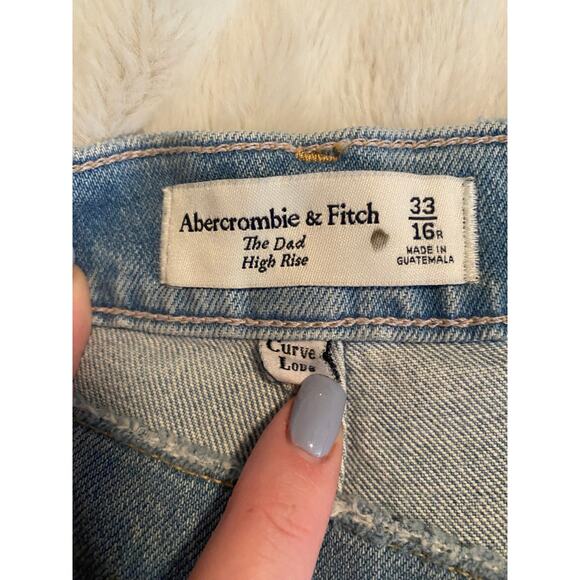 NWT ABERCROMBIE JEANS 33 CURVE LOVE CRISS CROSS DAD HIGH RISE BUTTON FLY BLUE - Picture 3 of 16